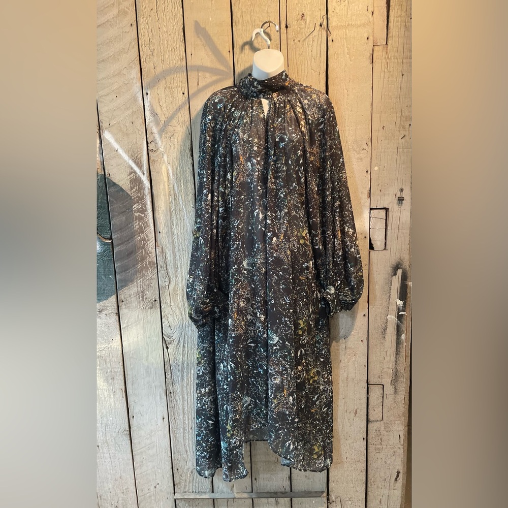 H&M Studio Long Sleeve Black Floral Chiffon High-Neck Maxi Dress size Small - Picture 8 of 8